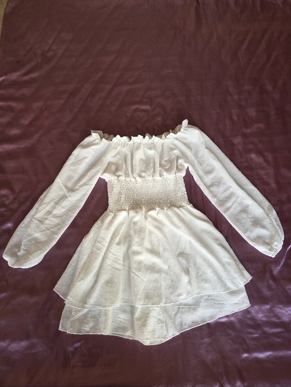 NWOT Women's White Smocked Waist Off-Shoulder Mini Dress - Size M